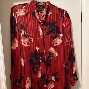 Simply Vera Vera Wang Copper Floral Button front with neck tie blouse